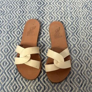 Ancient Greek Sandals Cream Knot Leather Slide Sandals